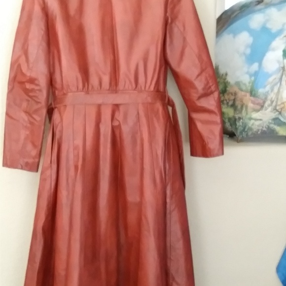 Ladies Brown Leather Long Coat - Picture 3 of 14